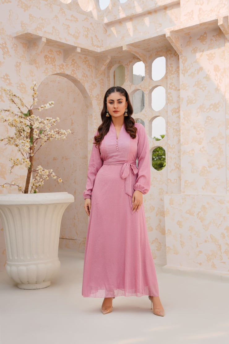 Blush Pink Chiffon Long Dress with light shimmer Haiqah Blush Pink Chiffon Long Dress with light shimmer Haiqah