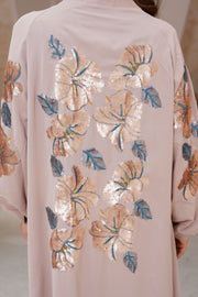 Peach Beige Sequence Embroidery 3 Piece kimono Set