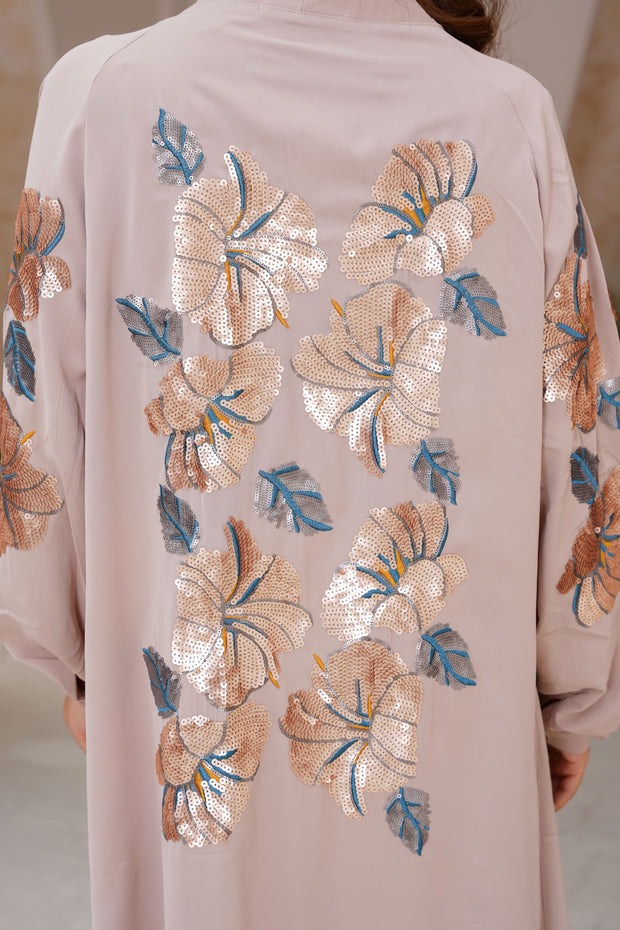 Peach Beige Sequence Embroidery 3 Piece kimono Set