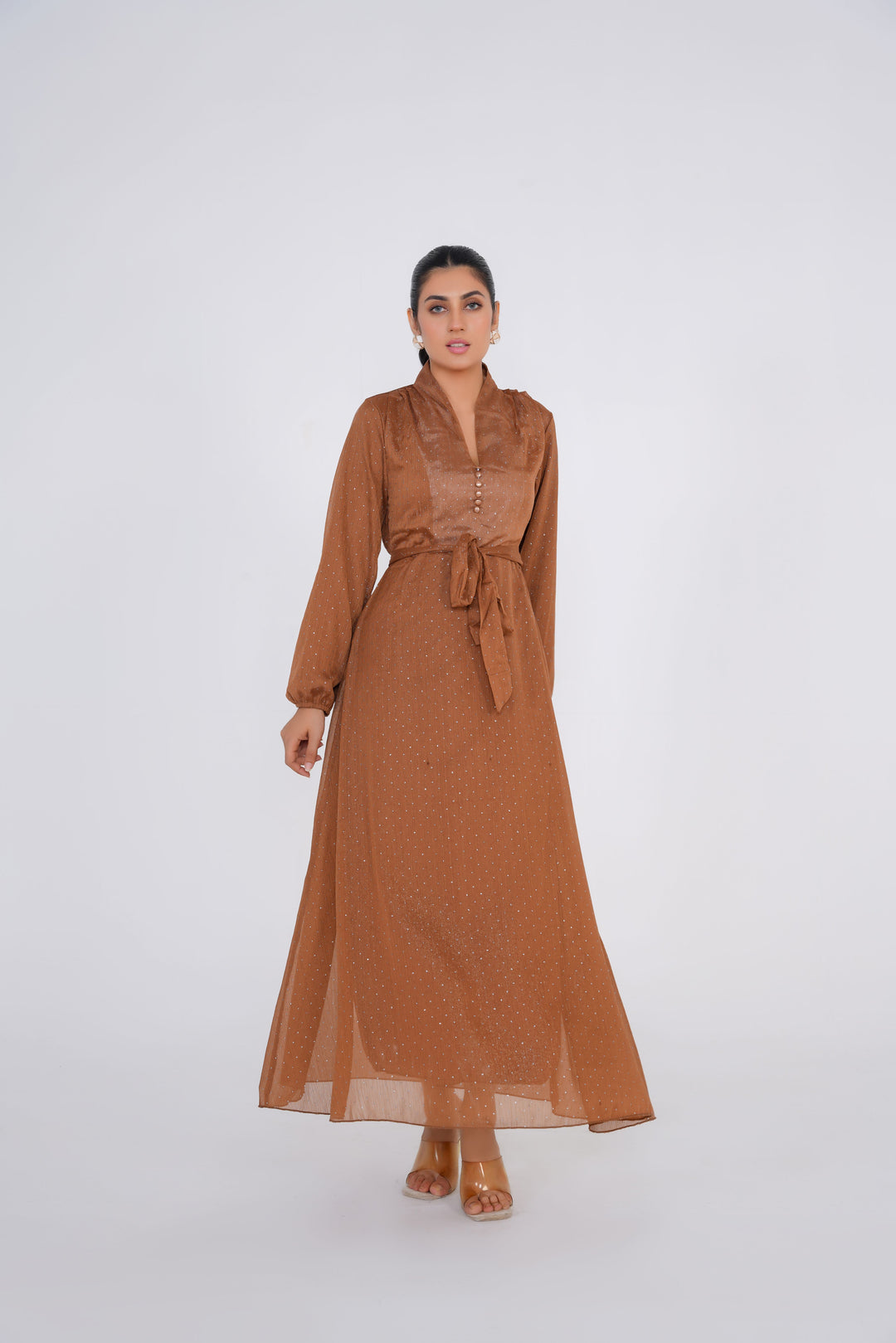 Mocha Chiffon Long Dress with light shimmer  Haiqah