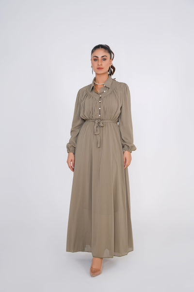 Olive Green Chiffon long dress