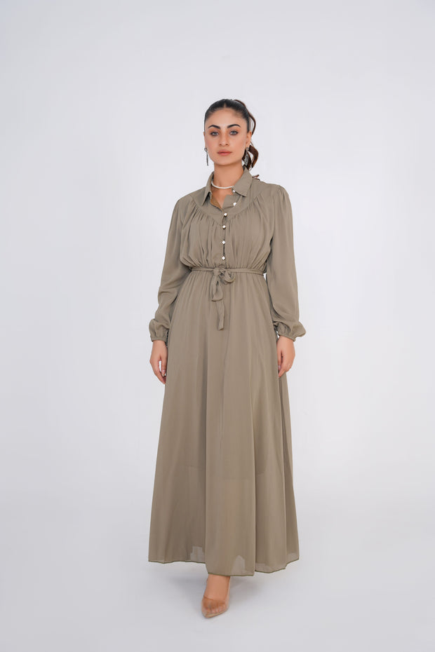Olive Green Chiffon long dress