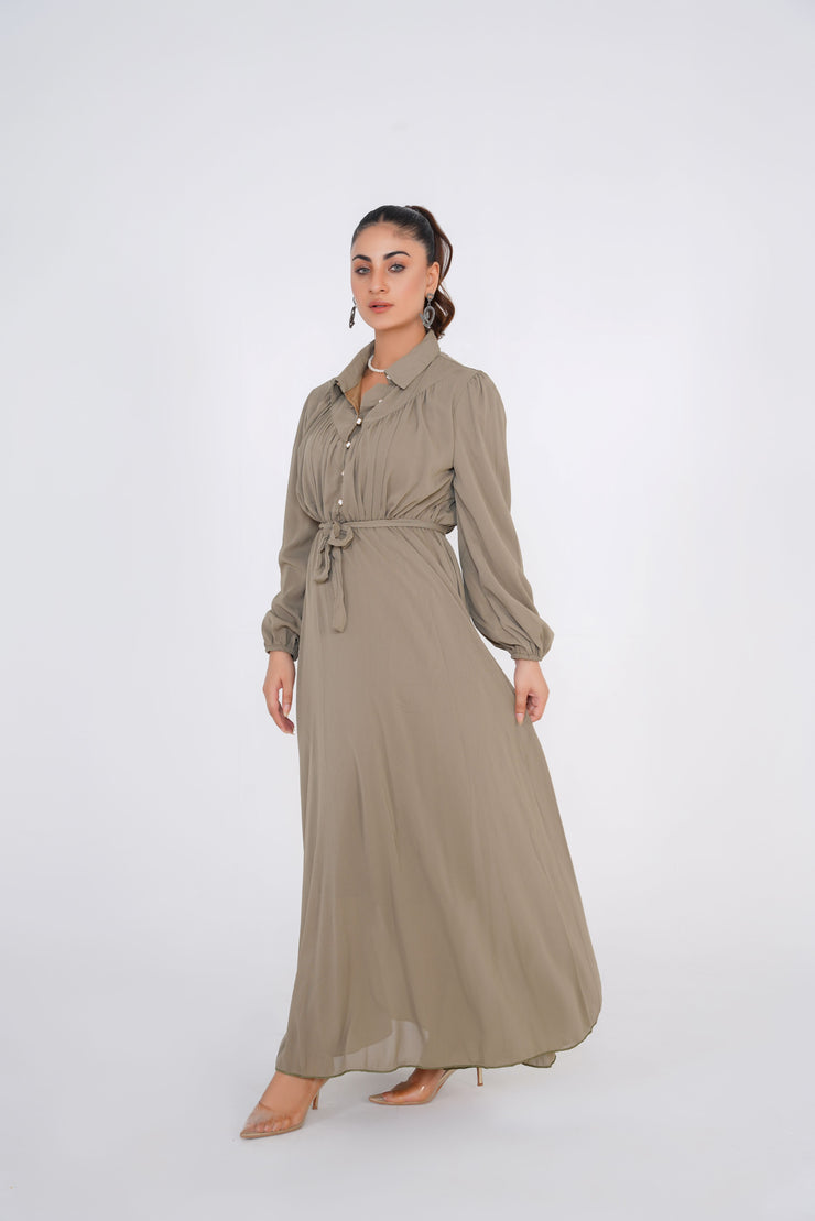 Olive Green Chiffon long dress
