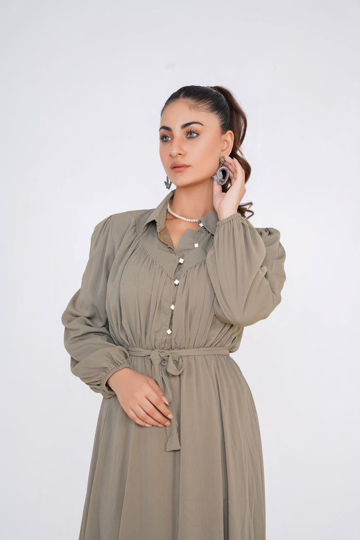 Olive Green Chiffon long dress