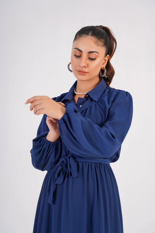 French Navy Chiffon Long Dress