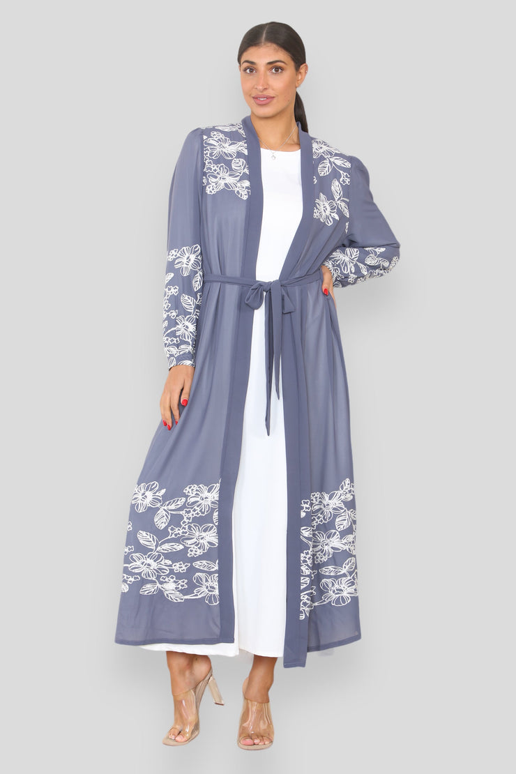 Joyce Grey Embroidered Kimono with Slip