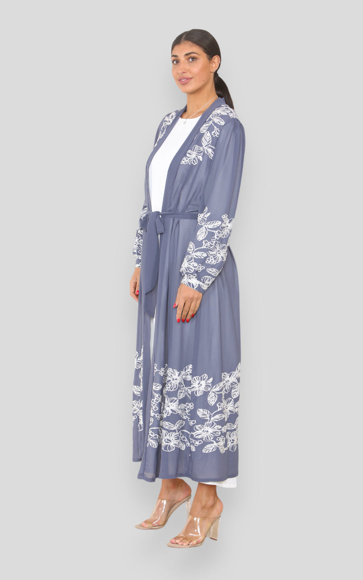 Joyce Grey Embroidered Kimono with Slip