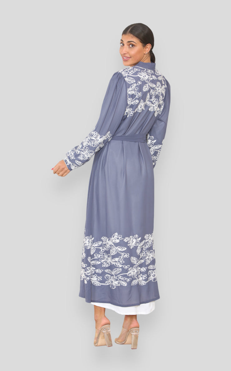Joyce Grey Embroidered Kimono with Slip