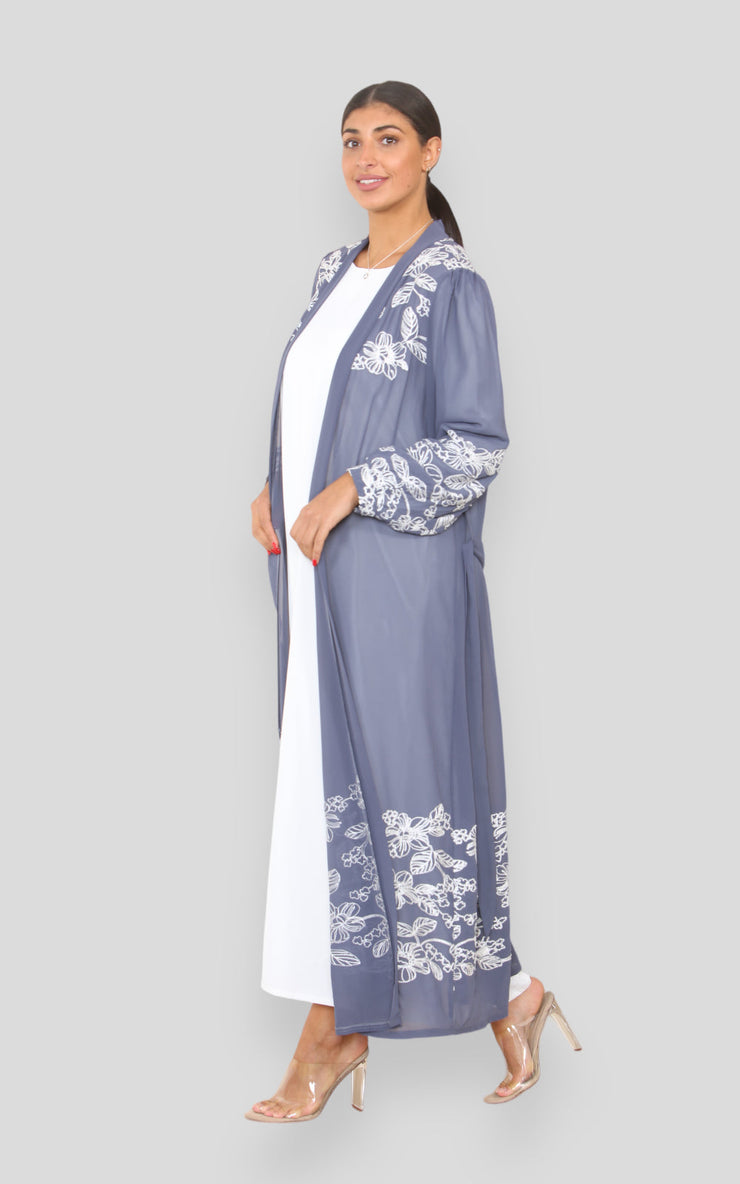 Joyce Grey Embroidered Kimono with Slip