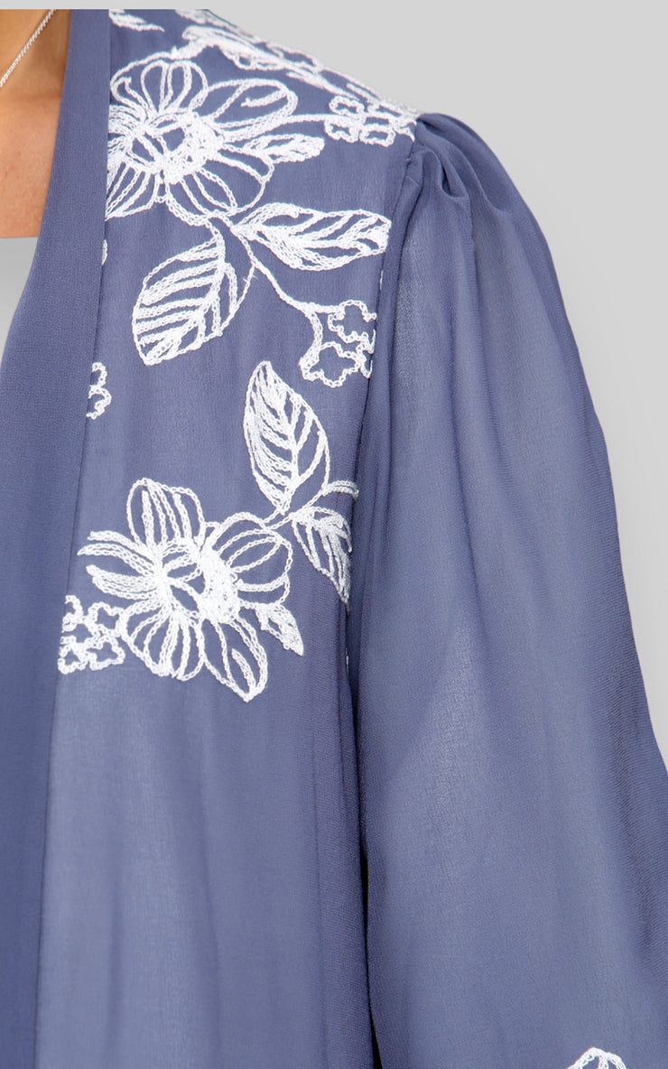 Joyce Grey Embroidered Kimono with Slip