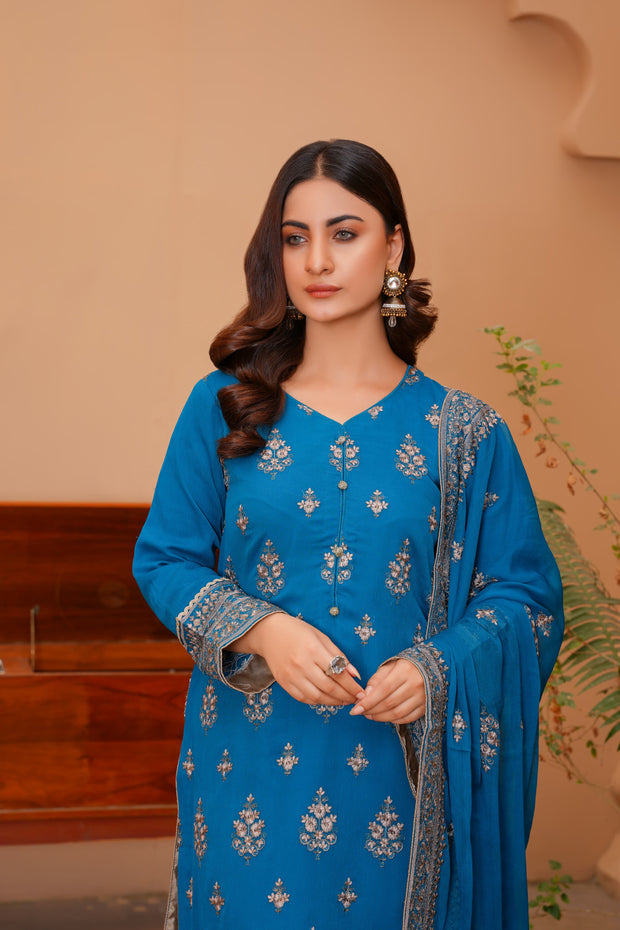 Chiffon Suit Teal Blue