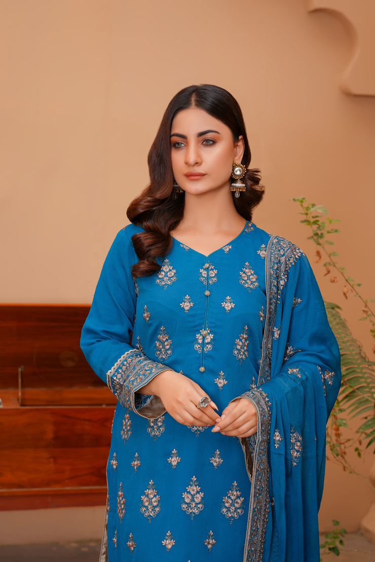 Chiffon Suit Teal Blue