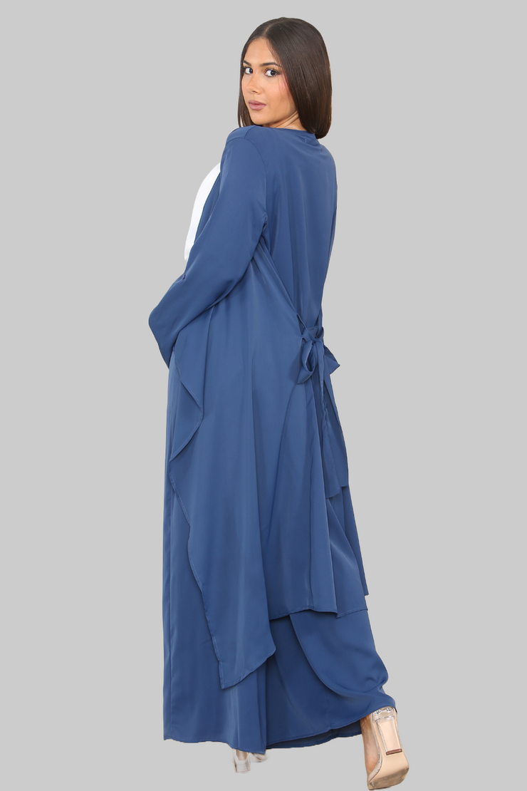 Blue Open Front Kimono with Wide Leg Trousers