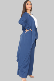Blue Open Front Kimono with Wide Leg Trousers