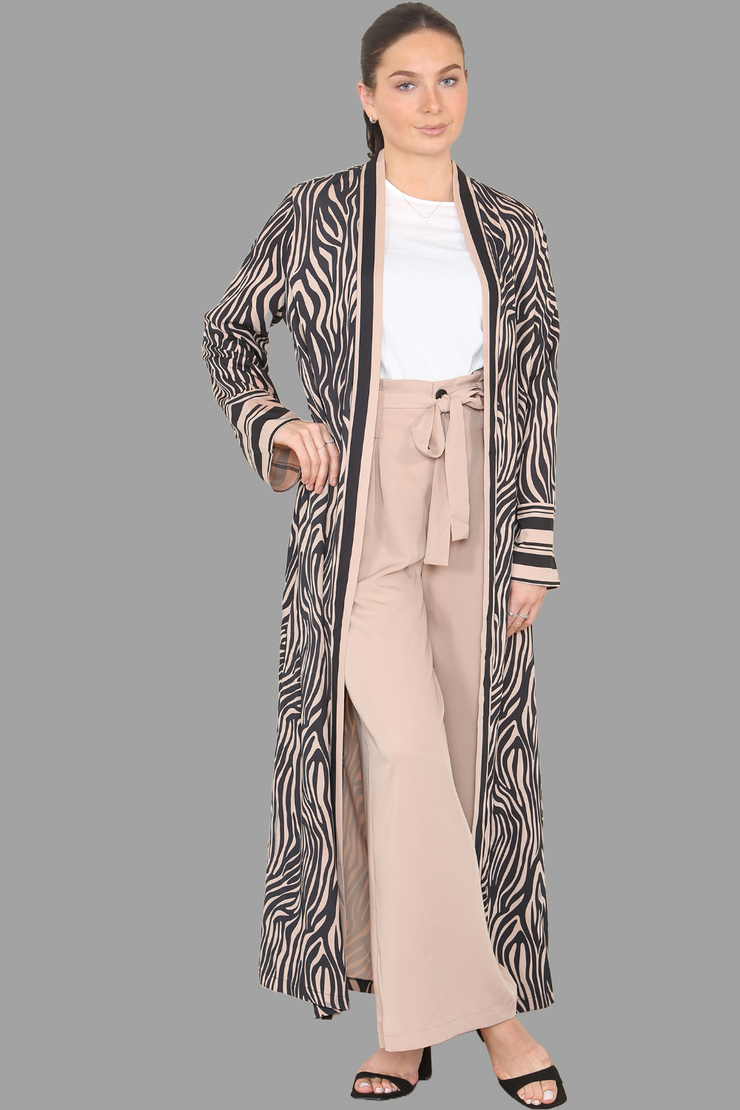 Brown Print Kimono and Tie waist Trouser