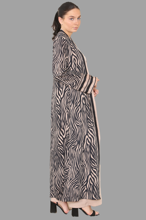 Brown Print Kimono and Tie waist Trouser