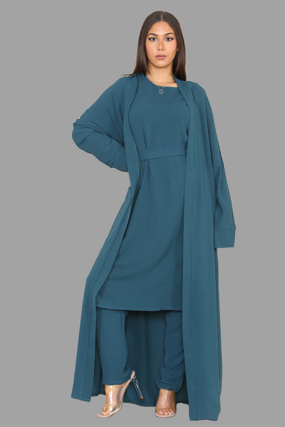 Peacock Green Kimono with long shirt and trouser