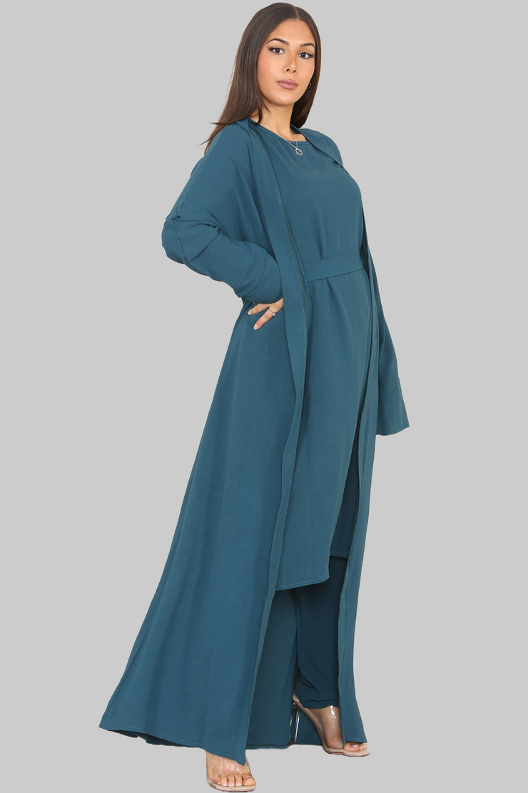 Peacock Green Kimono with long shirt and trouser