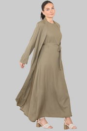 Olive open abaya with matching slip