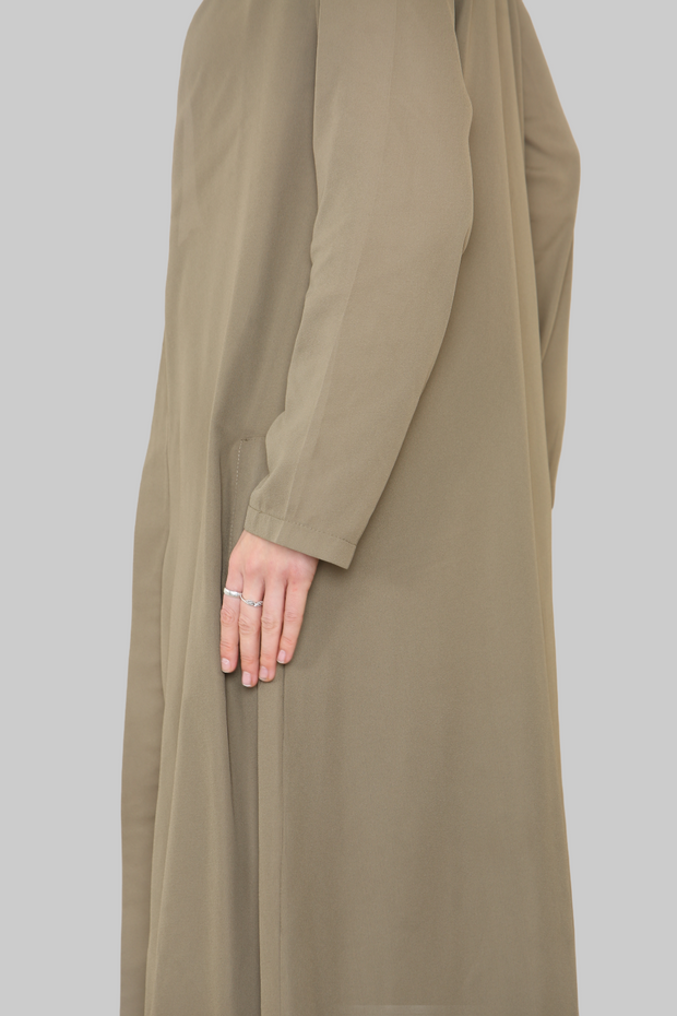 Olive open abaya with matching slip