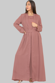 Nude Pink open abaya with matching slip