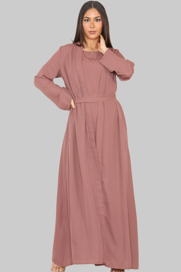 Nude Pink open abaya with matching slip