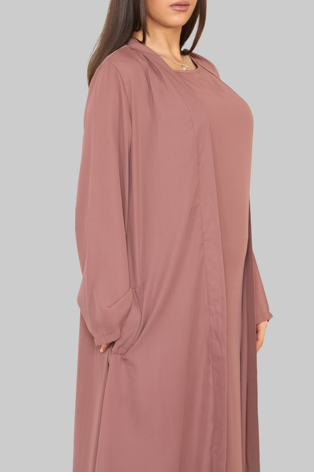 Nude Pink open abaya with matching slip