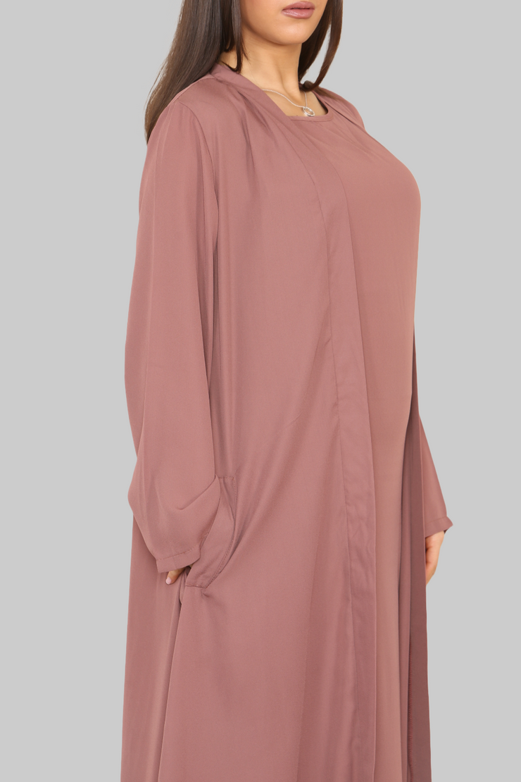 Nude Pink open abaya with matching slip
