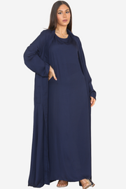Deep Blue Open Abaya with matching slip