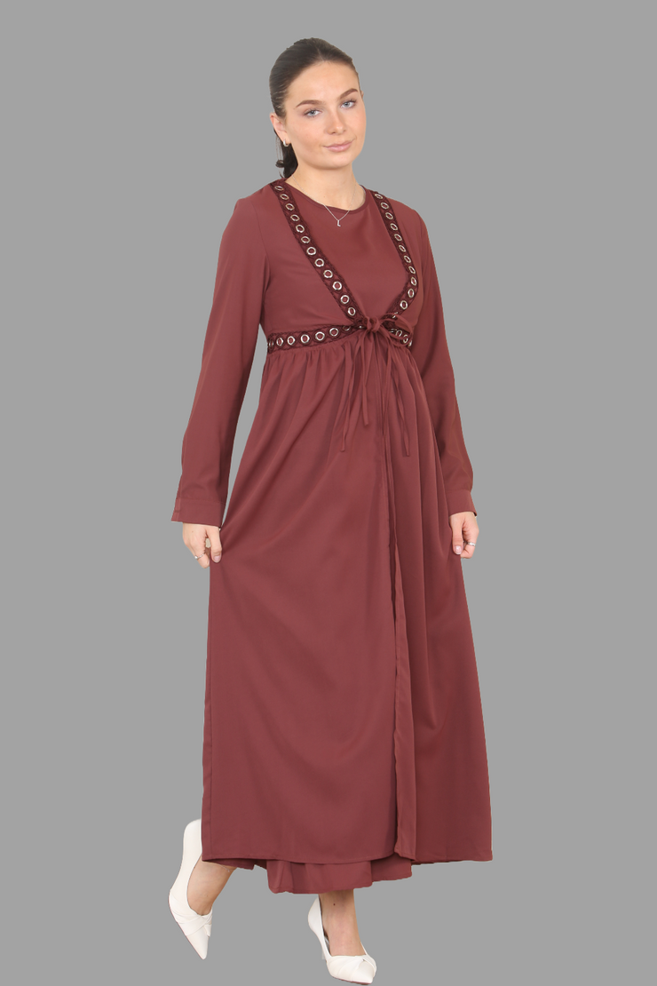 Sarah Burnt Brown Kimono with Matching Slip