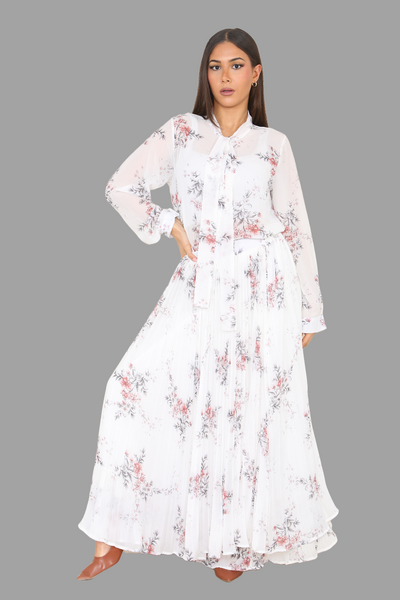 White floral Chiffon maxi skirt